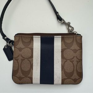 Coach Signature Blue Varsity Stripe Wristlet Wallet with Hangtag